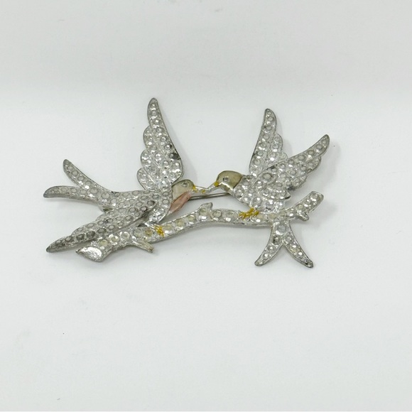 Vintage 1941 Hello Brilliant Stamped Pot Metal Two Birds Brooch - Picture 3 of 9